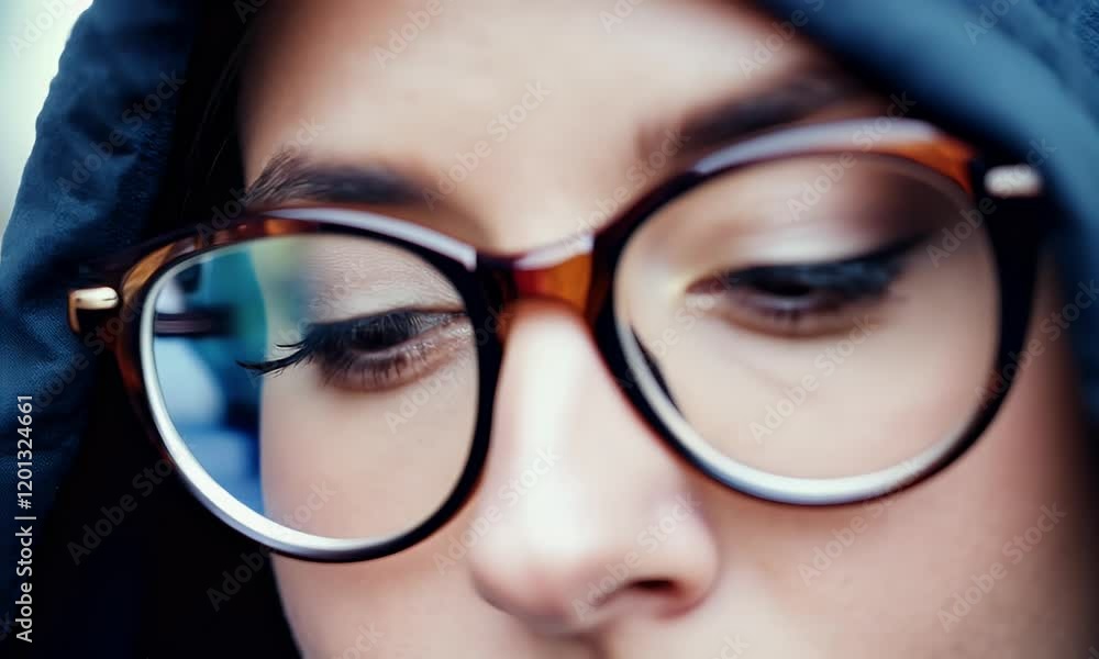 Close-up Portrait of a Young Woman Wearing Glasses