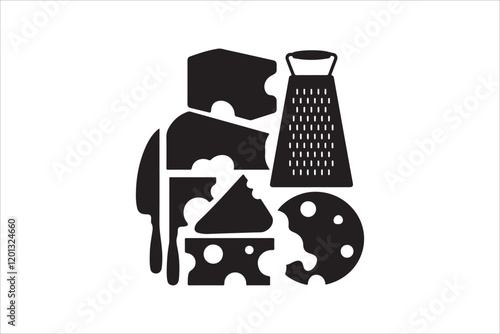 Cheese Stencil Vector Art, Icons, and Graphics. Black Cheese Silhouette Set