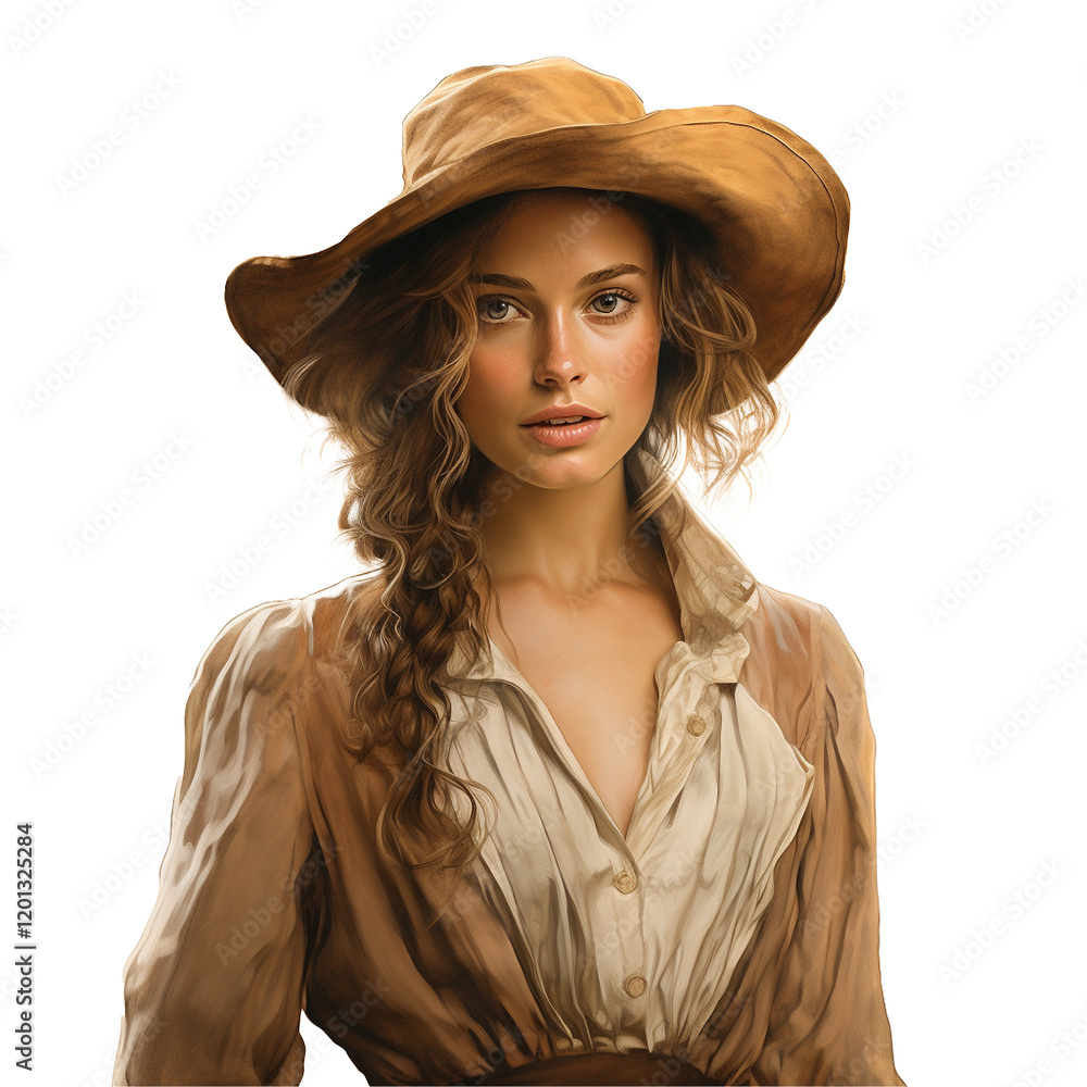 Fototapeta premium A woman in a brown hat and dress a portrait