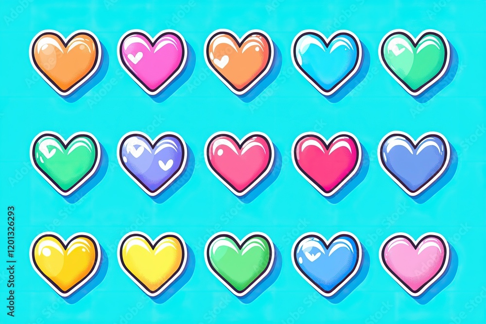 Sets of vibrant heart-shaped stickers are perfect for artists and crafters. Ideal for decorating cards, scrapbooks, and social media projects with a love theme