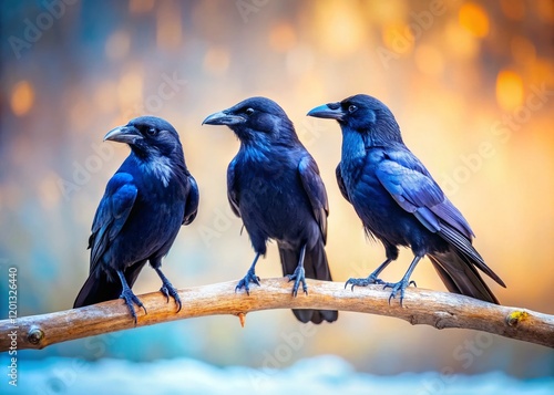 Miniature Ravens Silhouette, White Background, Tilt-Shift Photography photo