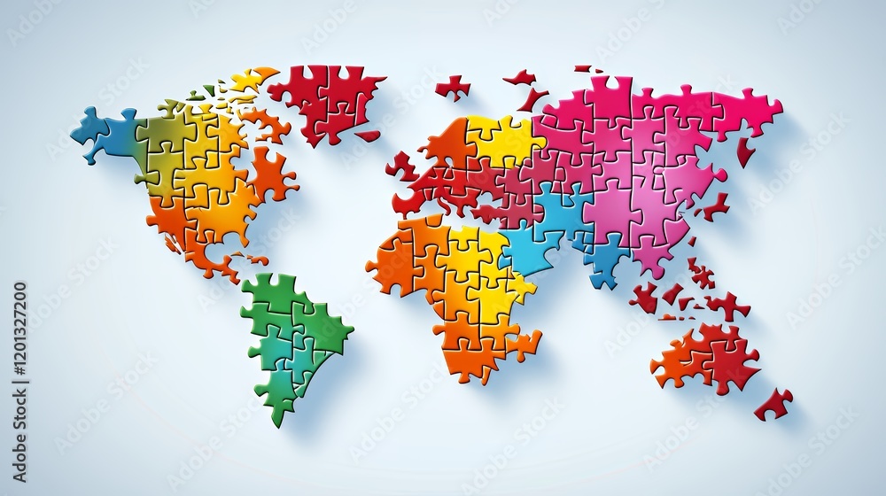 Fototapeta premium Colorful Jigsaw Puzzle World Map: A Global Connection