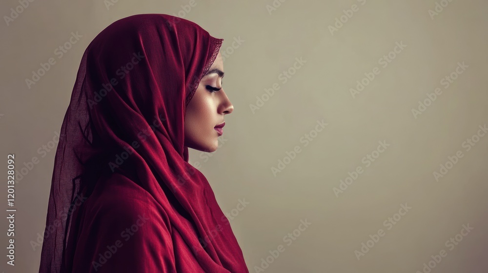 Woman In Maroon Hijab Profile Portrait Woman In Maroon Hijab Profile Portrait