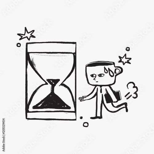 Businessman rushing hourglass doodle illustration vector