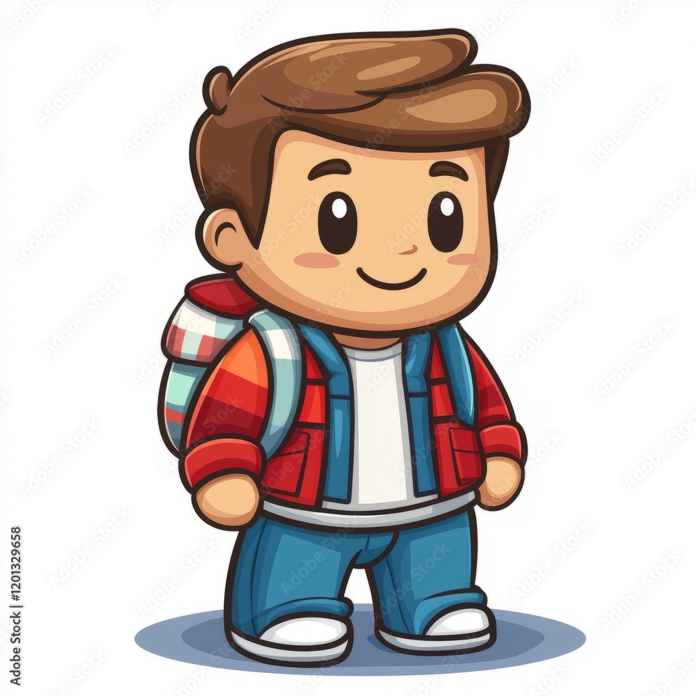 Happy Boy Carrying Backpack Ready For Adventure Happy Boy Carrying Backpack Ready For Adventure