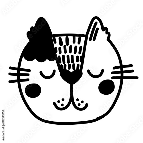 cute cats shy smile expression smiling silly doodle hand drawn illustration outline black white drawing kids sketch icon