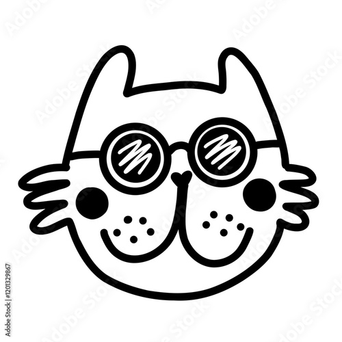 cute cats wearing glasses smiling expression doodle hand drawn illustration outline black white drawing kids sketch icon