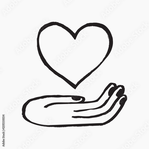 Hand and heart doodle, illustration vector