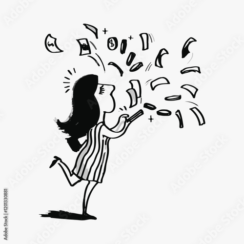 Woman, online shopping doodle, illustration vector