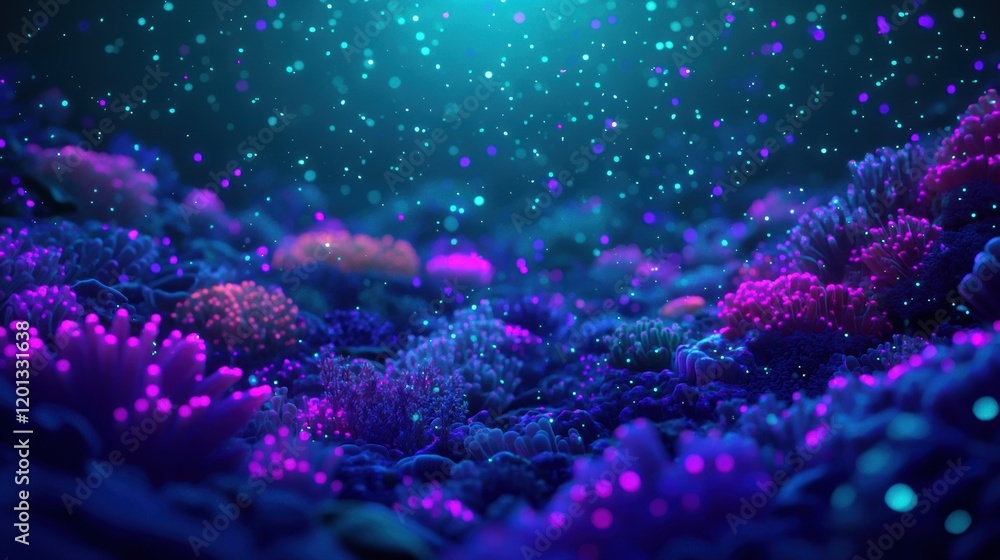 Obraz premium Vibrant Underwater Scene with Colorful Coral and Mystical Lights
