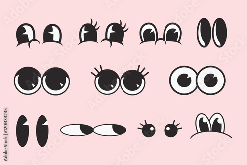 Cartoon eyes set retro illustration vector