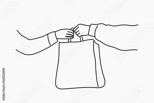 Handing shopping bag hand drawn illustration vector