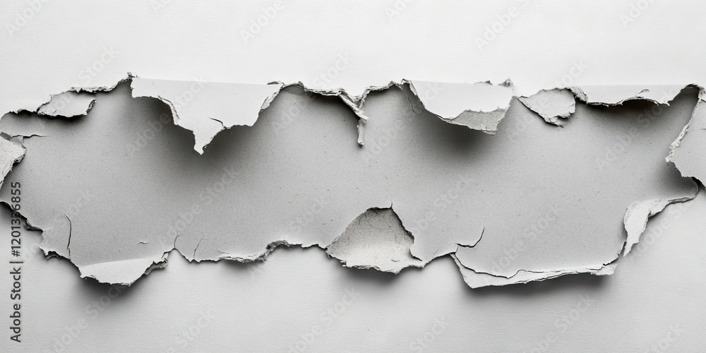 Torn grey cardboard paper pieces on a white background create a textured text box, ideal for overlaying text and graphic design projects. Torn grey cardboard paper pieces on a white background create a textured text box, ideal for overlaying text and graphic design projects.