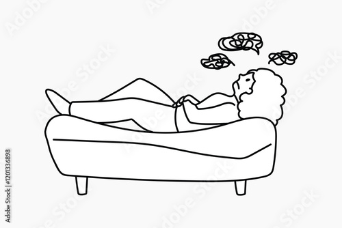 Woman with negative thoughts doodle collage element vector