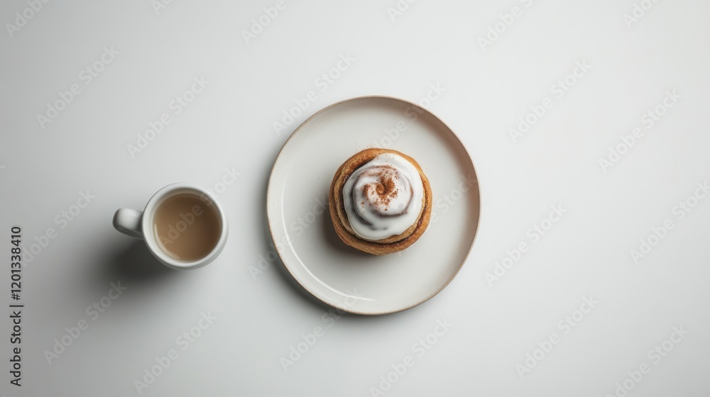 A cinnamon roll and coffee on a white background A cinnamon roll and coffee on a white background
