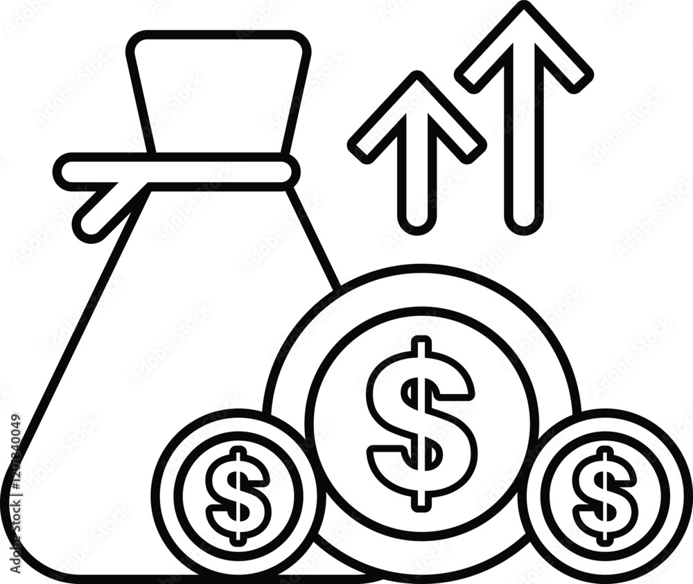A bag with a bunch of coins and a dollar sign A bag with a bunch of coins and a dollar sign