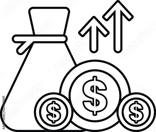 A bag with a bunch of coins and a dollar sign