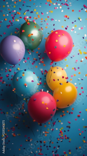 Colorful balloons with confetti creating a festive atmosphere for a celebration