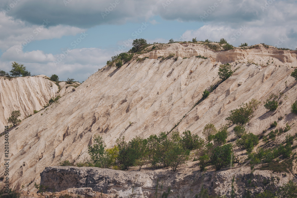 limestone quarry. Interesting form and textures of relief. Amazing hills and ground. Dry areas of the earth. Global warming. limestone quarry in Fetesti, Moldova.