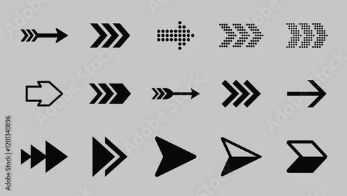 Collection of black arrow icons in various styles and directions for design projects needing directional symbols. Collection of black arrow icons and symbols. Various of simple black arrows icons
