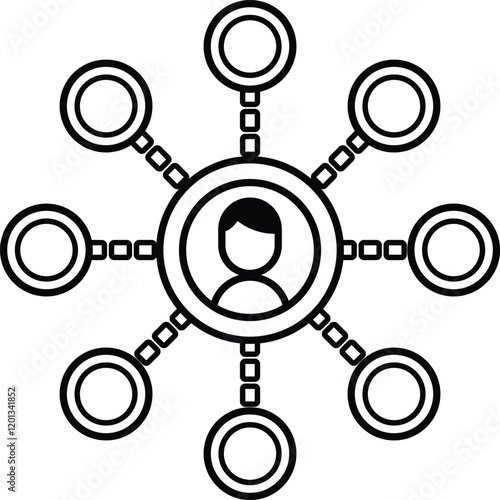 A person is in the center of a circle with many other circles surrounding them