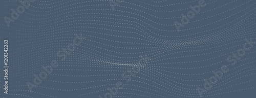 Dark blue background with wavy dotted pattern. Dark blue background with dynamic wavy dots. Minimalist blue vector background with wavy digital dots. Technology background. Business background.
