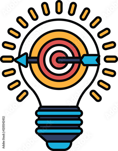 A light bulb with a arrow pointing to a target