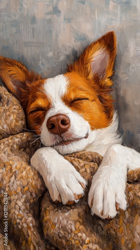 Cozy dog resting peacefully while wrapped in a warm blanket indoors