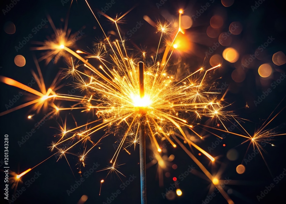 Naklejka premium Minimalist New Year's Eve Sparkler on Black Background - Copy Space