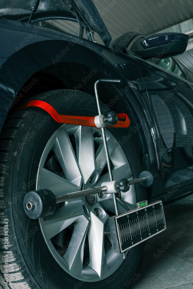 custom made wallpaper toronto digitalClose-up of a car wheel being measured for alignment using professional calibration equipment in an auto workshop