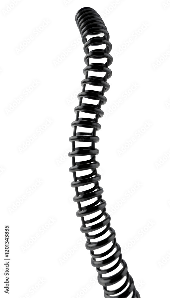 Black and white flexible bouncy plastic spring bent into an arch Black and white flexible bouncy plastic spring bent into an arch