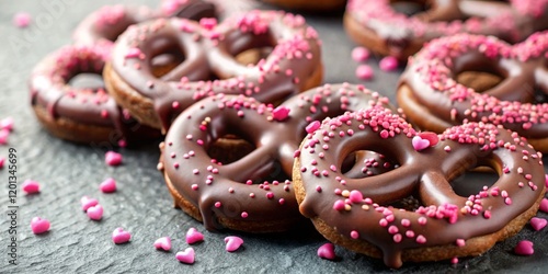 Delicious Chocolate Pretzels with Pink Sprinkles photo