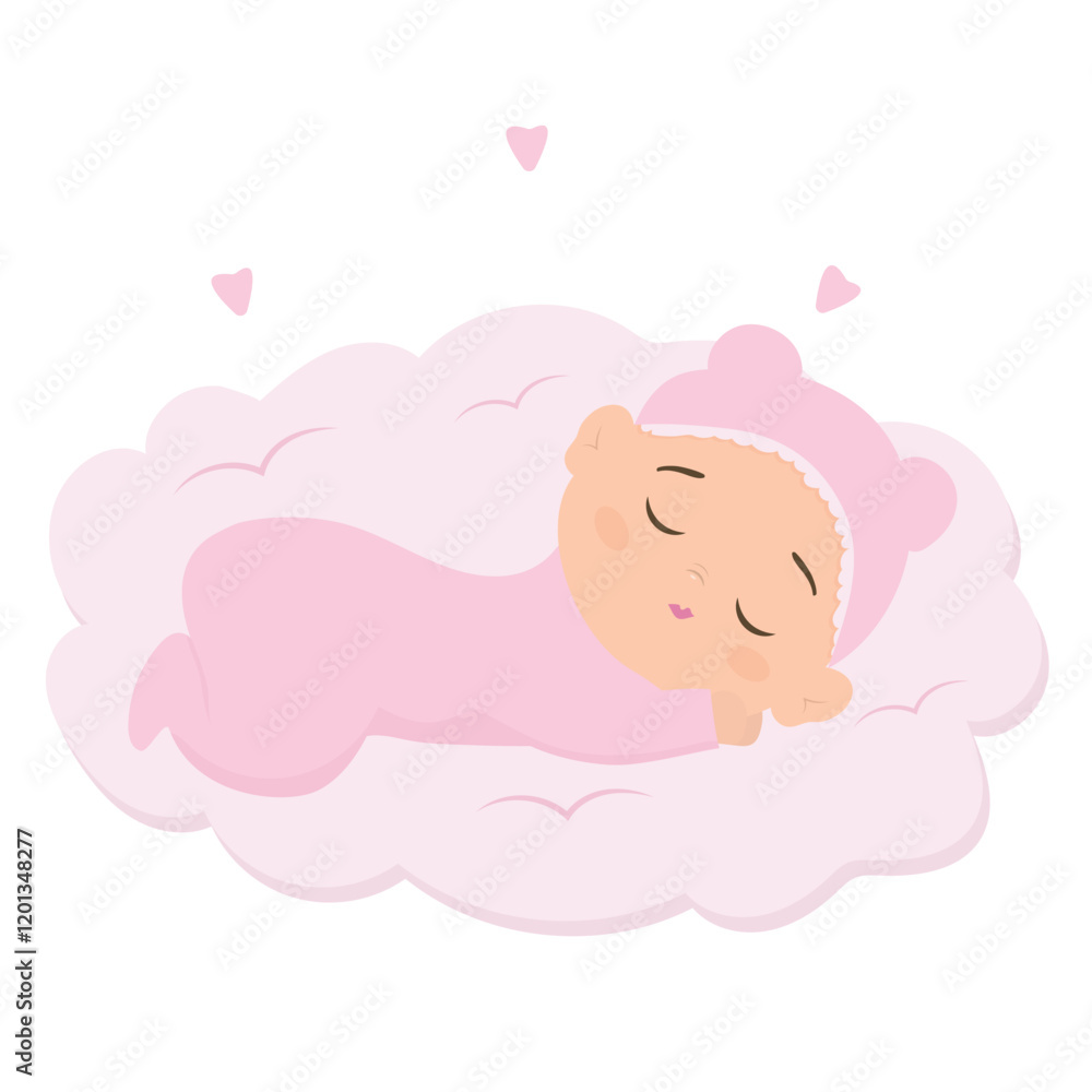Cute baby girl sleeping, Isolated babies,Infant or newborn character on white background, flat vector illustration,nursery,baby shower, Design for printed, fabrics and textiles Cute baby girl sleeping, Isolated babies,Infant or newborn character on white background, flat vector illustration,nursery,baby shower, Design for printed, fabrics and textiles