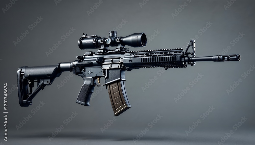High-Resolution Studio Shot of a Modern Assault Rifle with Scope High-Resolution Studio Shot of a Modern Assault Rifle with Scope