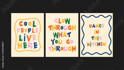 Minimalist Typographic Posters. Abstract posters with bold inscriptions and quotes in a playful Matisse-inspired cartoon style. Perfect for wall decor, trendy banners, prints, postcards