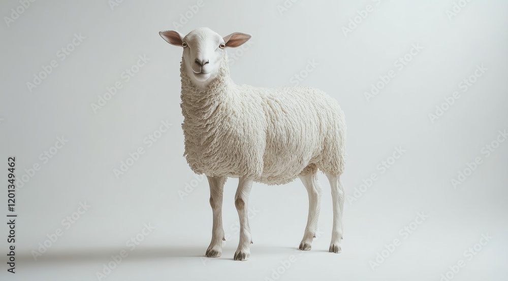 Fototapeta premium A Fluffy Sheep in Studio Setting: Serenity and Simplicity