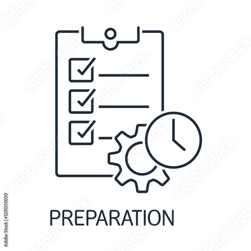Preparation for an event, action. List of tasks, assignments. Vector illustration icon isolated on white background.
