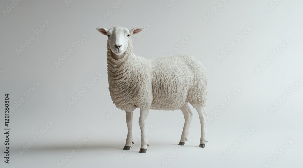 Obraz premium A Single Sheep, Studio Portrait: A Minimalist Study in White