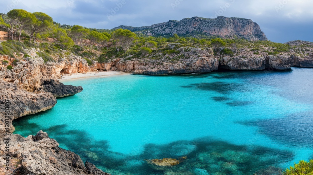 Fototapeta premium Serene Coastal Cove: A Stunning Mediterranean Beach Escape