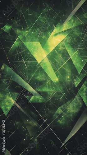 Unique green geometric shapes create a vibrant abstract background for creati...