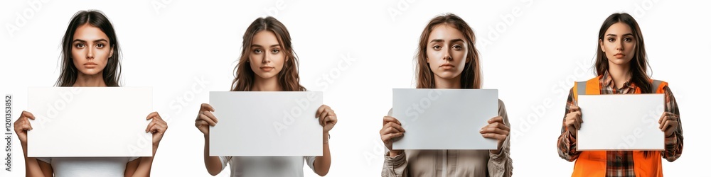 set of a woman holding a sign advocating for mine-free zones, International Day for Mine Awareness, on a transparent backgrounds set of a woman holding a sign advocating for mine-free zones, International Day for Mine Awareness, on a transparent backgrounds