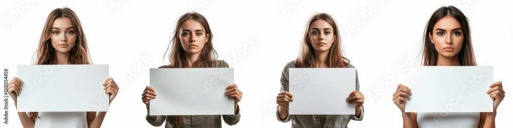 set of a woman holding a sign advocating for mine-free zones, International Day for Mine Awareness, on a transparent backgrounds set of a woman holding a sign advocating for mine-free zones, International Day for Mine Awareness, on a transparent backgrounds