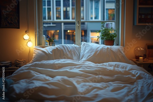 Cozy hotel room featuring a large bed and warm wooden accents at a relaxing g...
