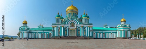 St. Volodymyr s Cathedral In Kyiv, Ukraine. Beautiful Green And Gold Orthodox Cathedral. photo