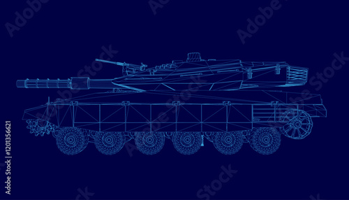Blue tank with a blue outline. The tank is in the middle of the image