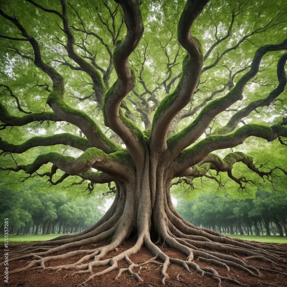 A serene view of majestic trees, showcasing vibrant green leaves and intricate roots, symbolizing nature's beauty. A serene view of majestic trees, showcasing vibrant green leaves and intricate roots, symbolizing nature's beauty.