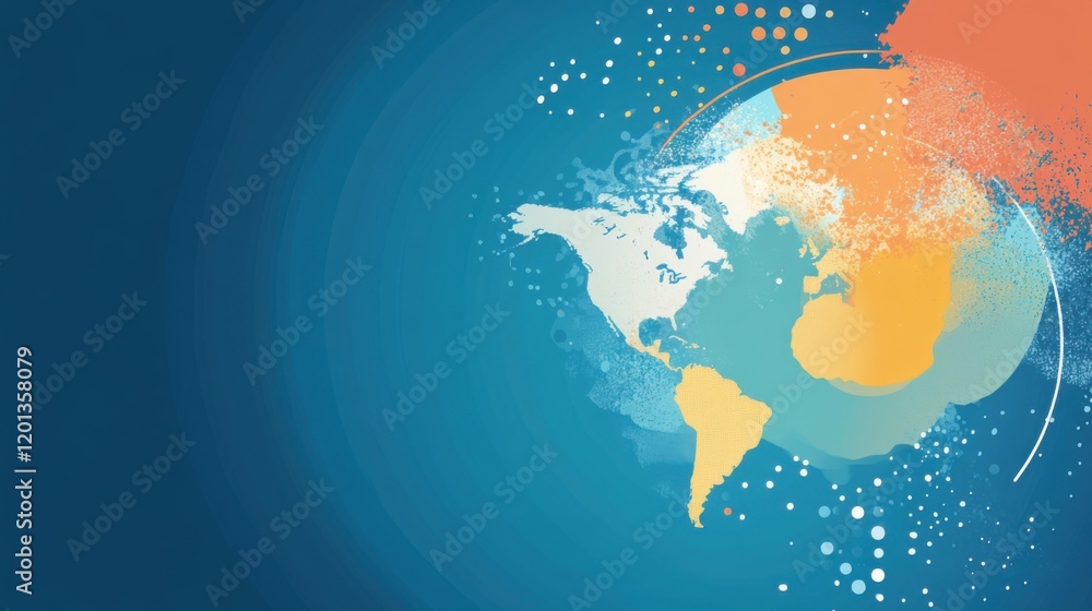 Abstract representation of the world map with vibrant colors and artistic splashes, perfect for global themes, travel concepts, and creative backgrounds in digital design Abstract representation of the world map with vibrant colors and artistic splashes, perfect for global themes, travel concepts, and creative backgrounds in digital design
