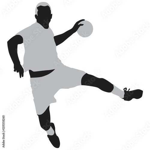 Handball player in action vector illustration isolated on white. Elegant body sport figure. Dynamic athlete boy jump and shooting penalty in goal. Sport man handball attack target shut in jump.