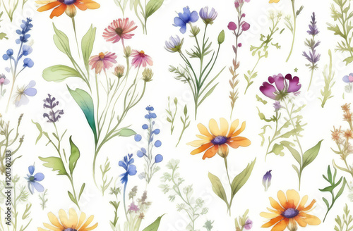 Beautiful spring flowers on a white background, vintage watercolor drawing