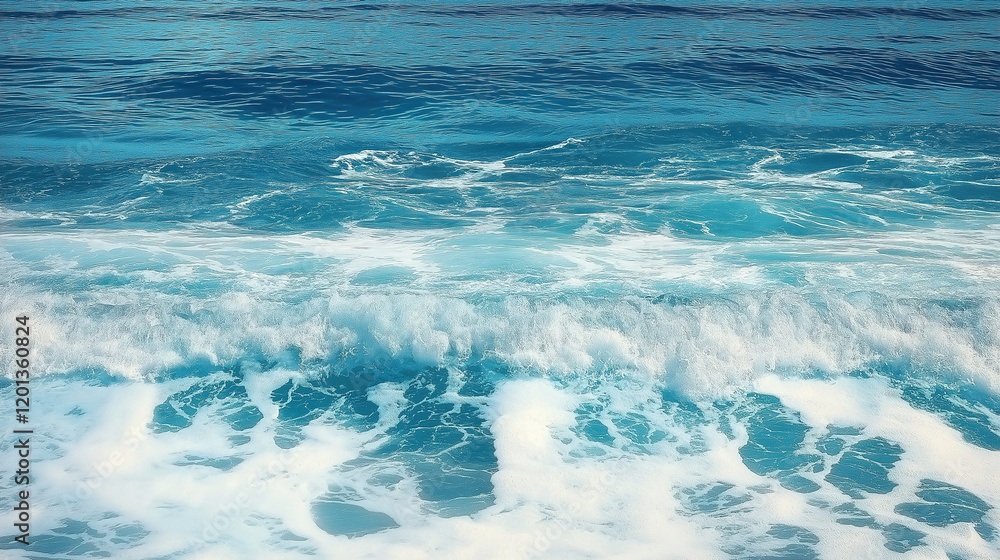 Fototapeta premium Pure blue turquoise water texture of the ocean sea with foam from and waves